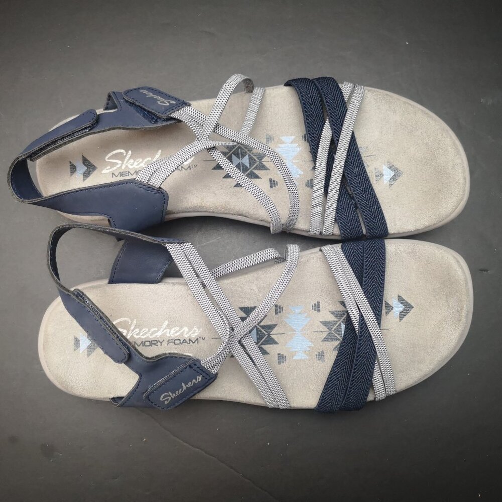 Skechers Ladies Size 7 Reggae Slim - Takes Two Navy & Grey Memory Foam Sandals - Picture 4 of 8